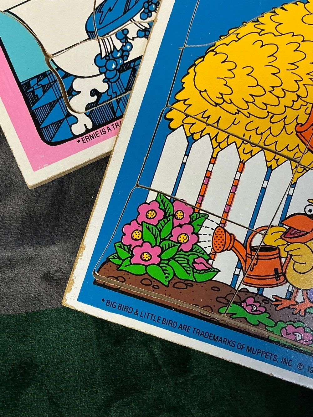 Vintage Playskool Sesame Street Puzzle - Big Bird Blue & Ernie Pink Wood Puzzles